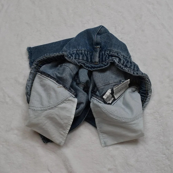 ZARA High Rise Denim Shorts Button Fly Sz 8 Elastic Waist 90s Western Grunge - Picture 9 of 16